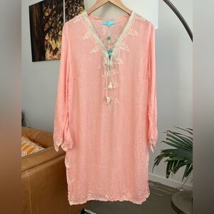 NWT Melissa Odabash Embroidered Long Sleeve Kaftan Dress